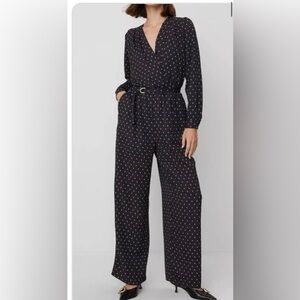 Ann Taylor Black Polka Patterned Wide-Leg Jumpsuit